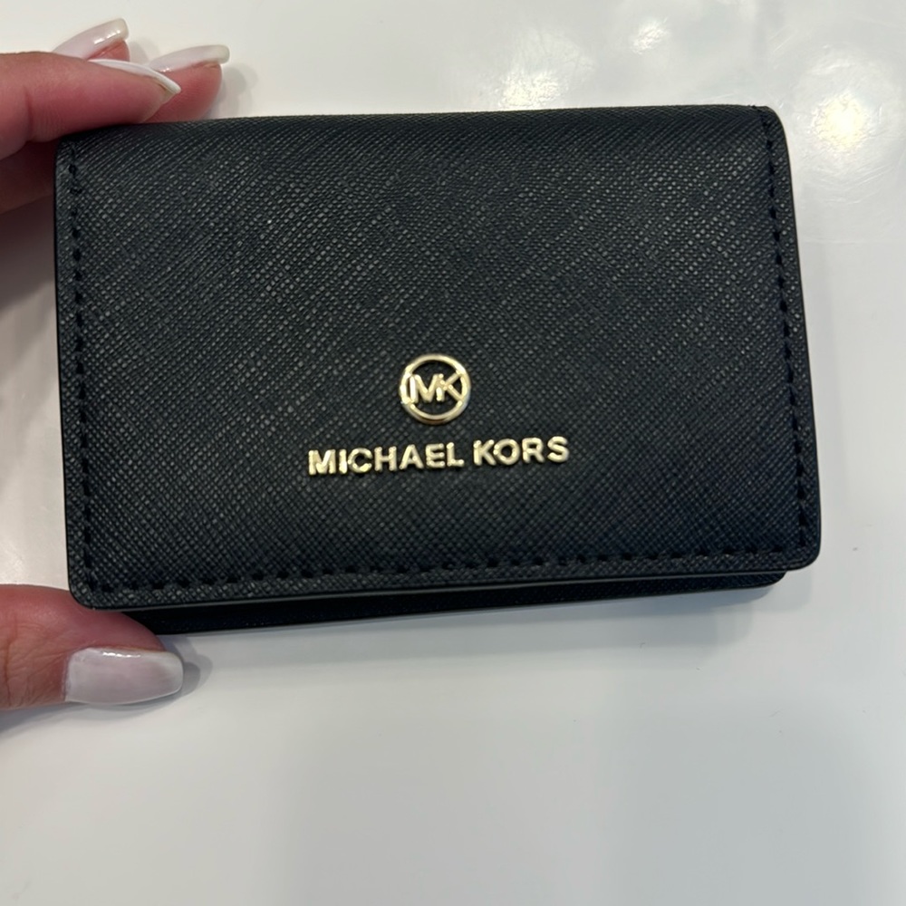 Michael kors black and gold wallet card holder
